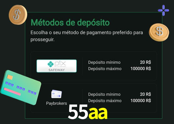 O cassino 55aa oferece uma grande variedade de métodos de pagamento